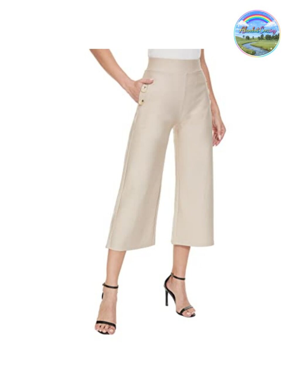 Wide Leg Capri Pants for Women High Waist Stretch Pull On Business Casual